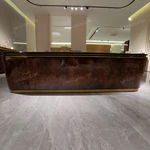 Luxury TV Stand with Curved End Panels, Natural Wood Veneer Finish and Stainless Steel Accent Details
